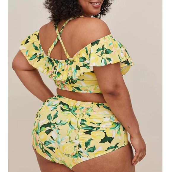 Torrid Plus Size 2 Lemon Print Yellow Two Piece Bikini Swimsuit Top & Bottoms 2X - Picture 3 of 4